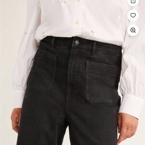 Patch Pockets Wide Leg Jeans  Women Free Assembly NEW 0 Black Denim High Rise